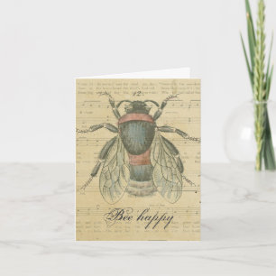 Vielen Dank Vintag Bee Sheet Musiknotens Bee Happy Dankeskarte