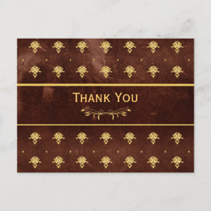 Vielen Dank, Vintag Leather Brown und Gold Damask Postkarte