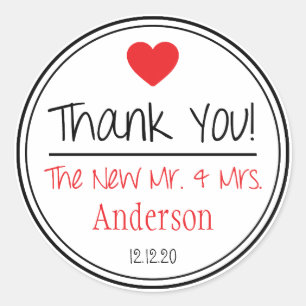 Vielen Dank vom neuen Herrn & Mrs. (rot / schwarz) Runder Aufkleber