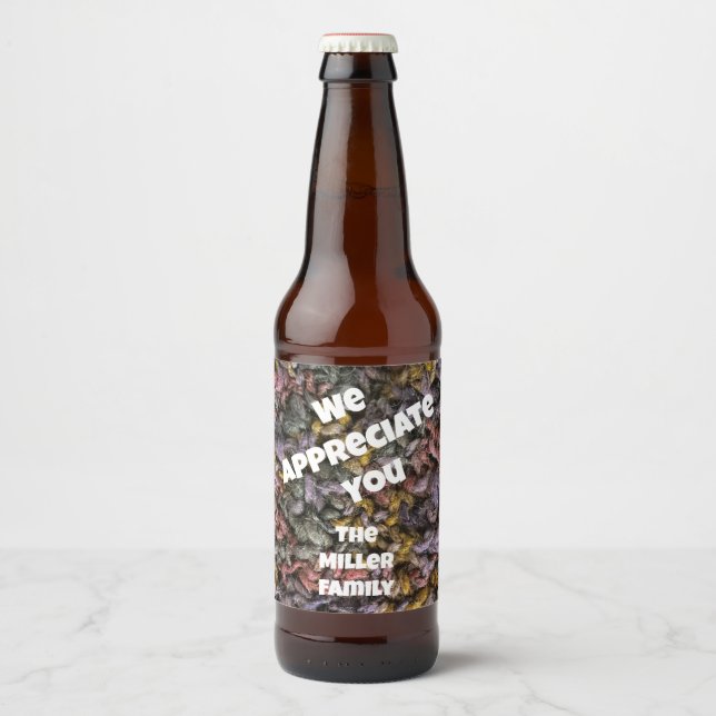Vielen Dank von Familie Yarn Homey Wertschätzung Bierflaschenetikett (Vorderseite)