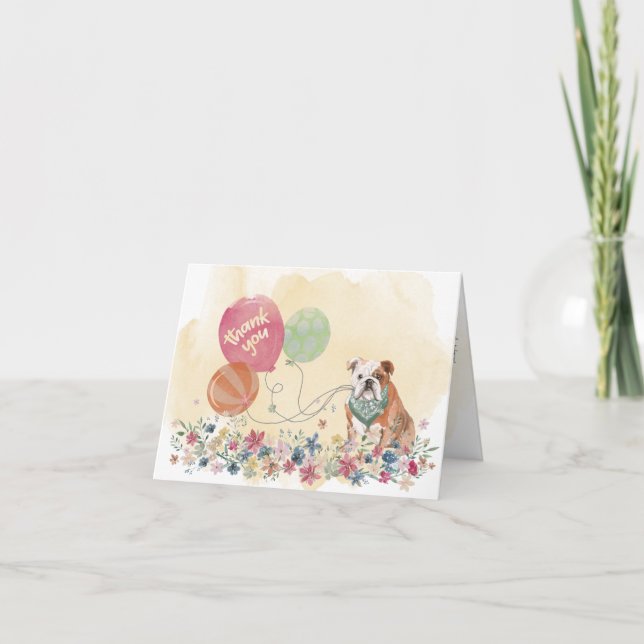 Vielen Dank von Ihnen und Ihrem Bulldog mit Balloo Dankeskarte (Vorderseite)