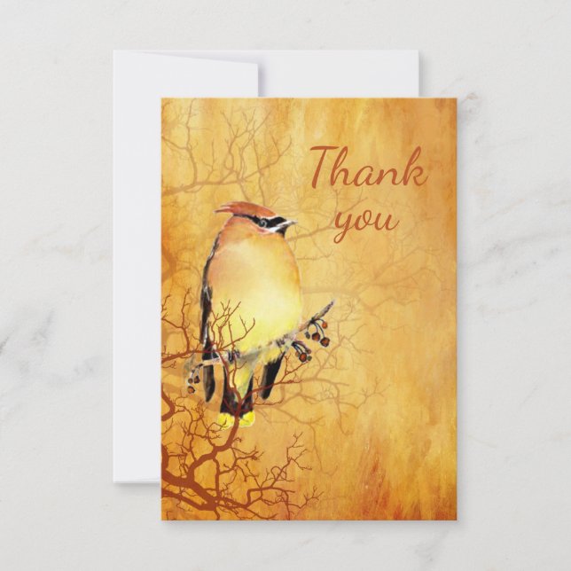 Vielen Dank! Watercolor Cedar Waxwing Bird Nature Dankeskarte (Vorderseite)