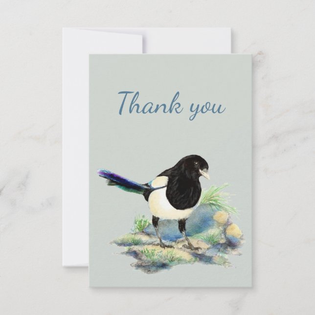 Vielen Dank Watercolor Curious Magpie Bird Nature Dankeskarte (Vorderseite)