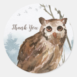 Vielen Dank, Watercolor Owl Runder Aufkleber