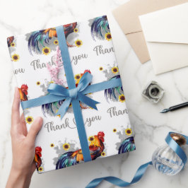 Vielen Dank Watercolor Rooster mit Sonnenblumen Geschenkpapier