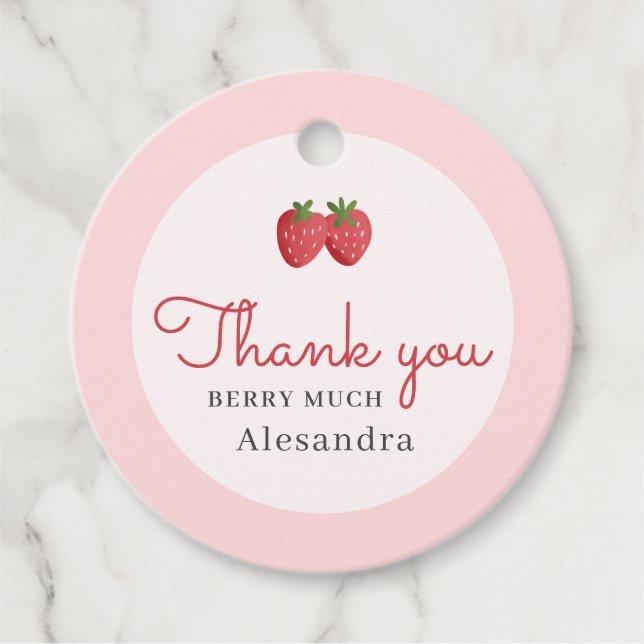 Vielen Dank! Watercolor Strawberry Baby Dusche Geschenkanhänger (Vorderseite)