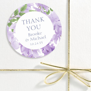 Vielen Dank Watercolor Wisteria Floral Wedding Runder Aufkleber