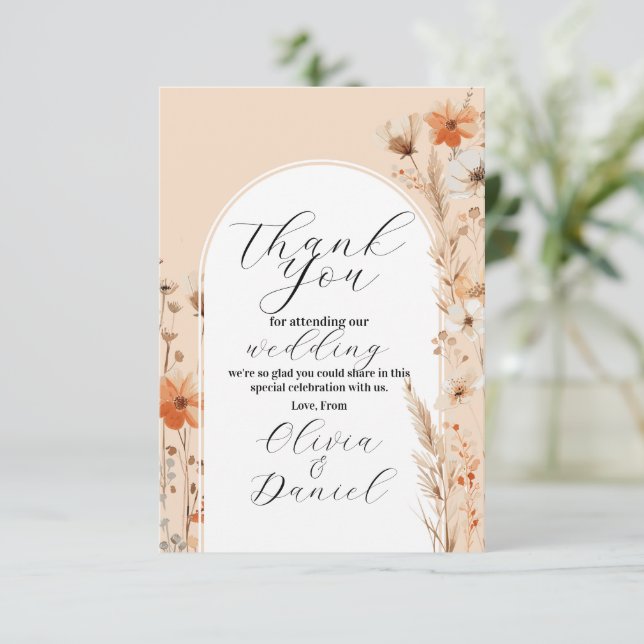 Vielen Dank Wedding Summer Florals Boho Dankeskarte (Stehend Vorderseite)