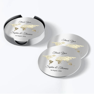 Vielen Dank Wedding World Map Ziel Golden Globe Runder Aufkleber