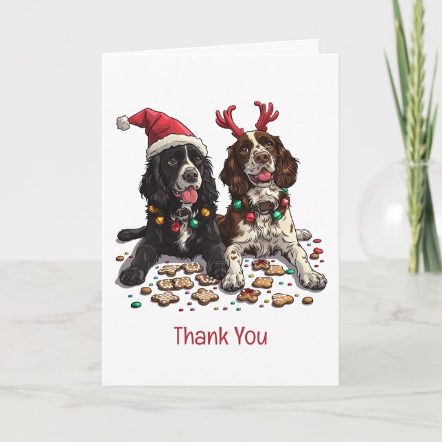 Vielen Dank Weihnachten Cocker Spaniel Hunde Dankeskarte (Vorderseite)