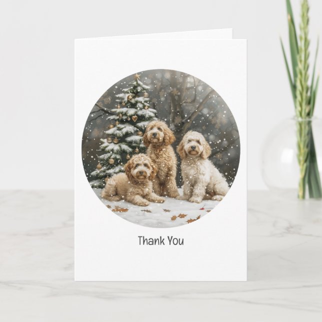Vielen Dank Weihnachten Goldendoodle Welpen Hunde Dankeskarte (Vorderseite)