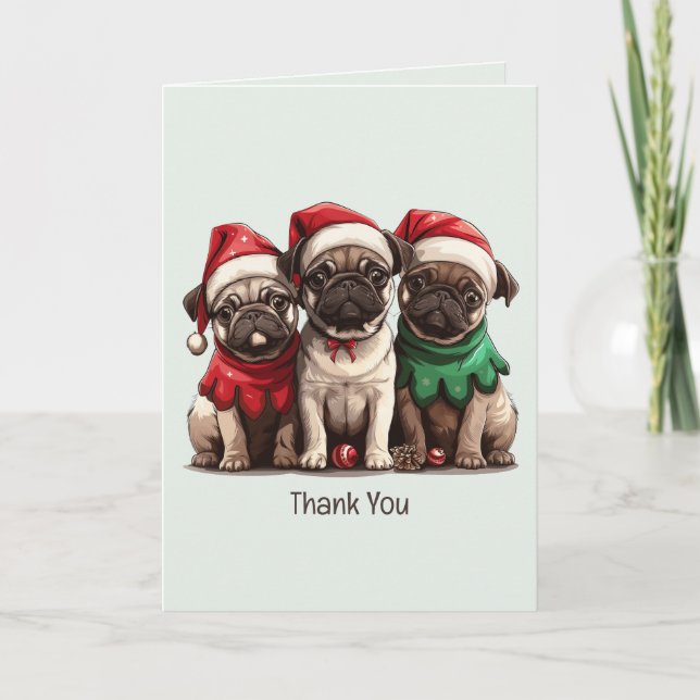Vielen Dank Weihnachten Mops Hunde Dankeskarte (Vorderseite)