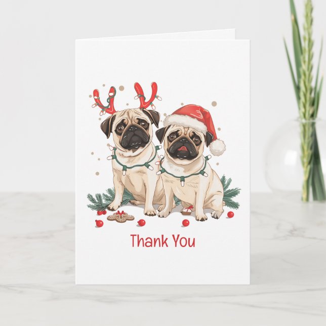 Vielen Dank Weihnachten Mops Hunde Dankeskarte (Vorderseite)