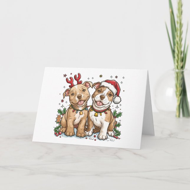 Vielen Dank Weihnachten Pit Bull Hunde Dankeskarte (Vorderseite)