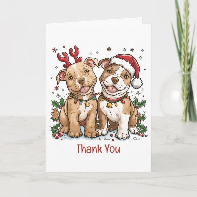 Vielen Dank Weihnachten Pit Bull Hunde Dankeskarte (Vorderseite)