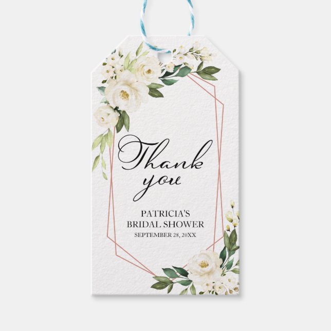 Vielen Dank - Weiße Blume Greenery Geometric Gesch Geschenkanhänger (Vorderseite)