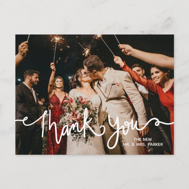 Vielen Dank White Calligraphy Modern Elegante Chic Postkarte (Vorderseite)