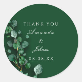 Vielen Dank White Eucalyptus Green Rustic Wedding Runder Aufkleber