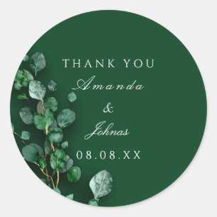 Vielen Dank White Eucalyptus Green Rustic Wedding Runder Aufkleber