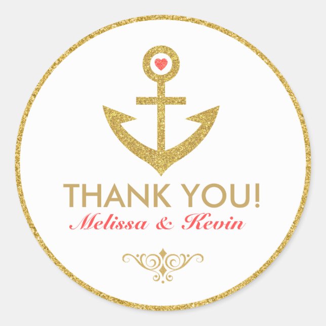 Vielen Dank, White & Gold Anker Runder Aufkleber (Vorderseite)