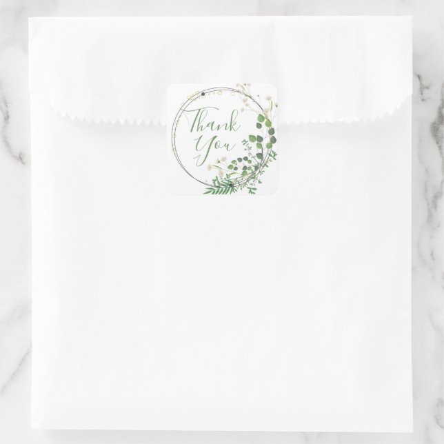 Vielen Dank White Greenerity Wreath Quadratischer Aufkleber (Tasche)