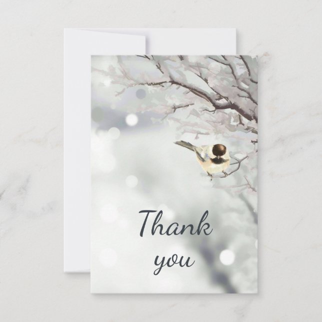 Vielen Dank Winter Frosty Trees Chickadee Bird Art Dankeskarte (Vorderseite)
