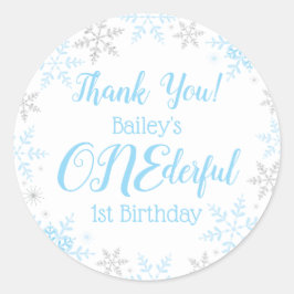 Vielen Dank Winter ONEderland Blue Silver Snowflak Runder Aufkleber