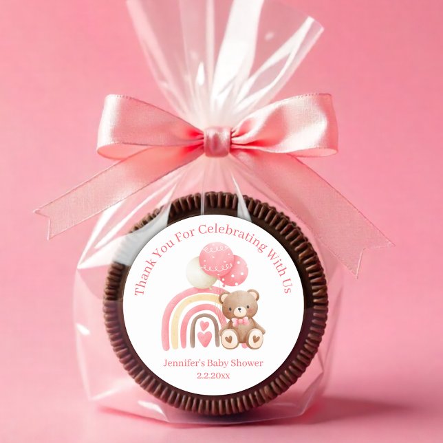 Vielen Dank, wir können frühzeitig pink Babydusche Runder Aufkleber (Von Creator hochgeladen)