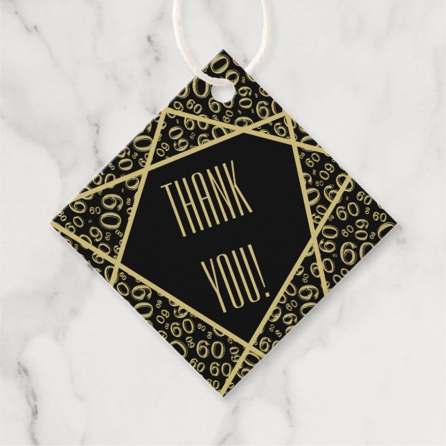 Vielen Dank Wonky Linien 60 Zahlenmuster Gold/Schw Geschenkanhänger (Vorderseite)