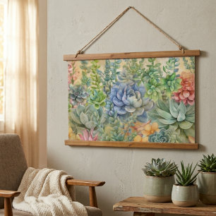 Vielfalt der Sukkulente Wandteppich Mit Holzrahmen