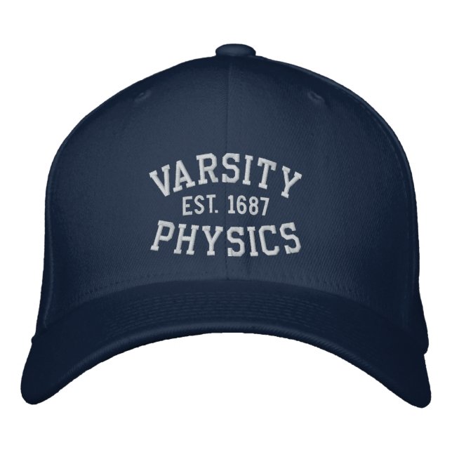 VIELFALT, PHYSIK, EST. 1687 Blau-Weiß Bestickte Baseballkappe (Vorderseite)