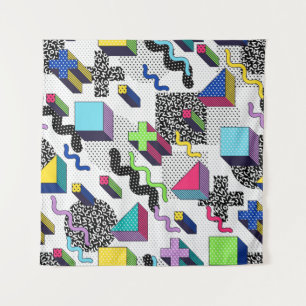 Vielfarbige geometrische Formen, Retromuster. Wandteppich