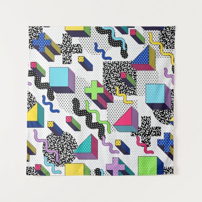 Vielfarbige geometrische Formen, Retromuster. Wandteppich (Vorderseite)