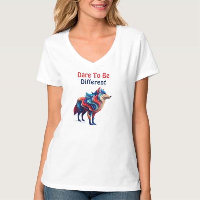 Vielfarbiger Wolf / Dare to be Different T-Shirt (Vorderseite)
