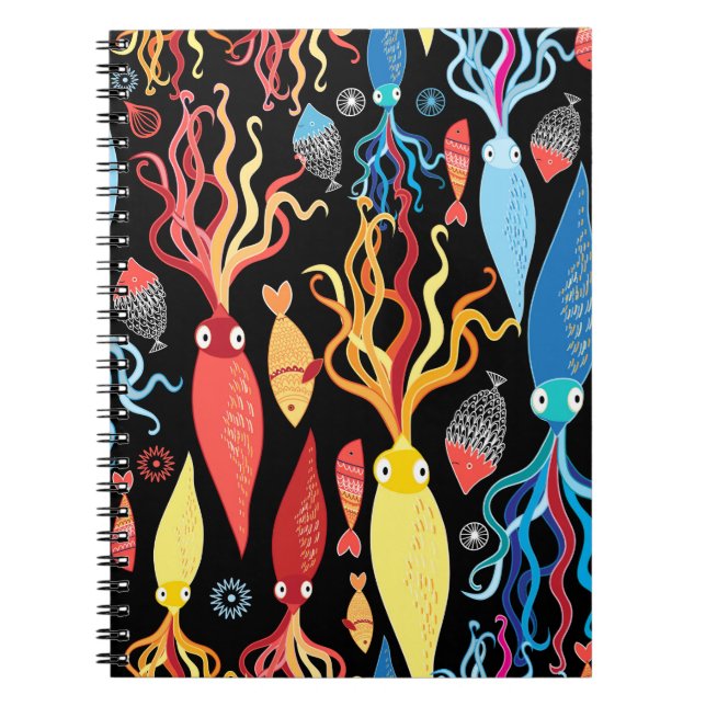 Vielfarbiges Muster verschiedener Tintenfisch und  Notizblock (Vorderseite)