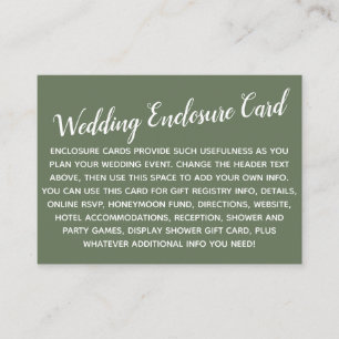 Vielseitiges individuelles DIY Wedding Olive Green Begleitkarte
