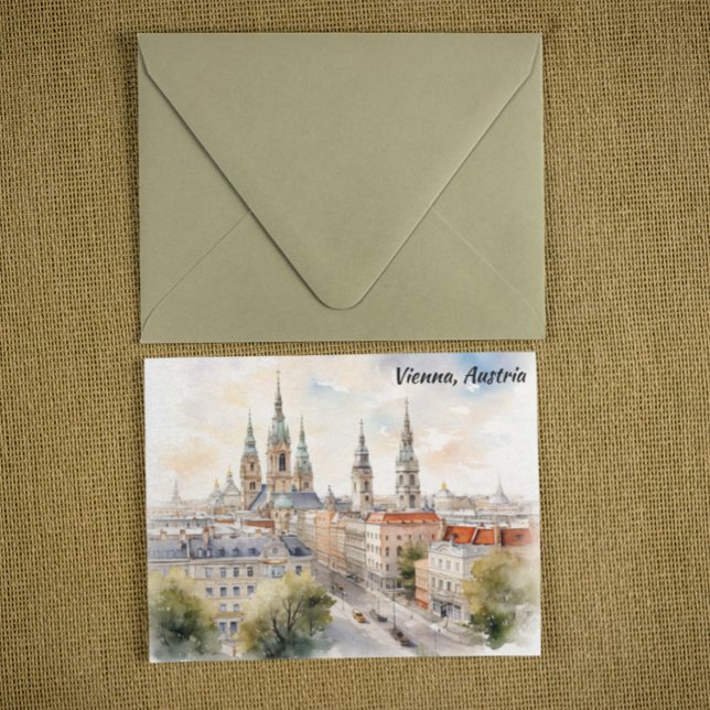 Vienna Austria Panorama View Watercolor Painting Postkarte (Vienna Austria Panorama View Watercolor Painting Postcard)