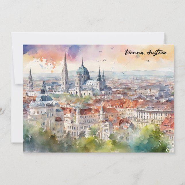 Vienna Austria Watercolor Painting Panorama View  Karte (Vorderseite)