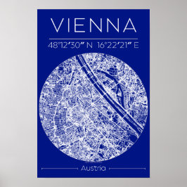Vienna Blueprint City Map Poster Minimal Wall Art