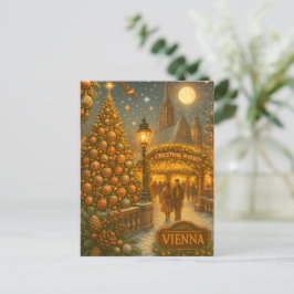 Vienna Christmas Market Vintage Holiday Travel Art Feiertagspostkarte