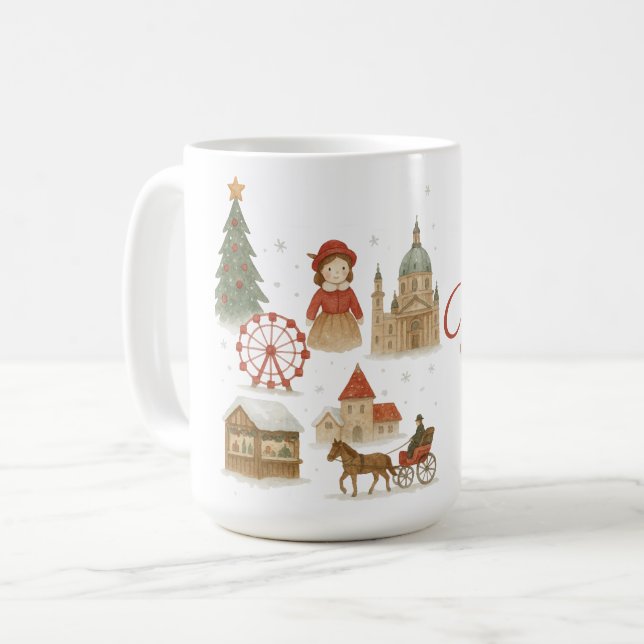 Vienna Christmas Watercolor – Cozy Winter Austria  Kaffeetasse (Vorderseite Links)