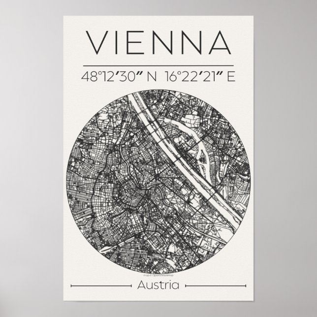 Vienna City Map Poster – Charcoal Minimal Wall Art (Vorne)