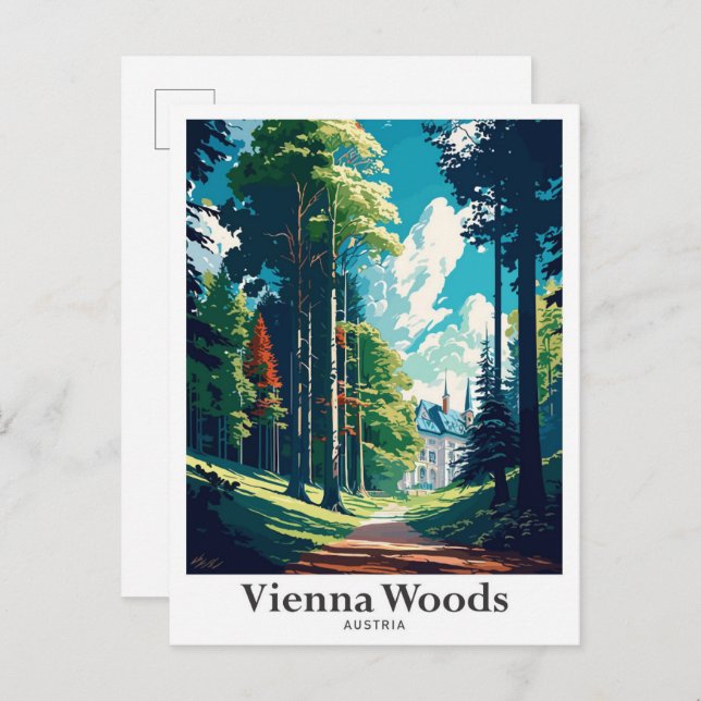 Vienna Woods Austria Vintage Travel Illustration Postkarte (Vorne/Hinten)
