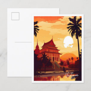 Vientiane Laos Kunst Vintage Reise Illustration Postkarte