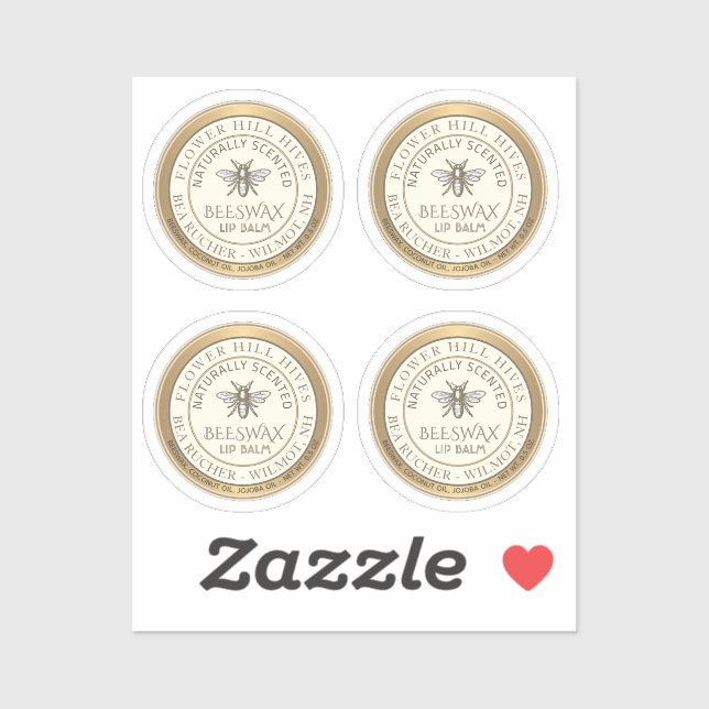 Vier 7/8" Bienenwachs-Lippen-Balmmarken wasserdich Aufkleber (Blatt)