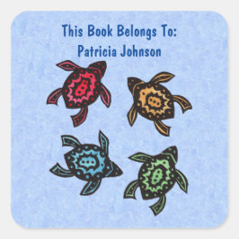 Vier Abstrakte Schildkröten, mehrfarbige Muscheln Quadratischer Aufkleber