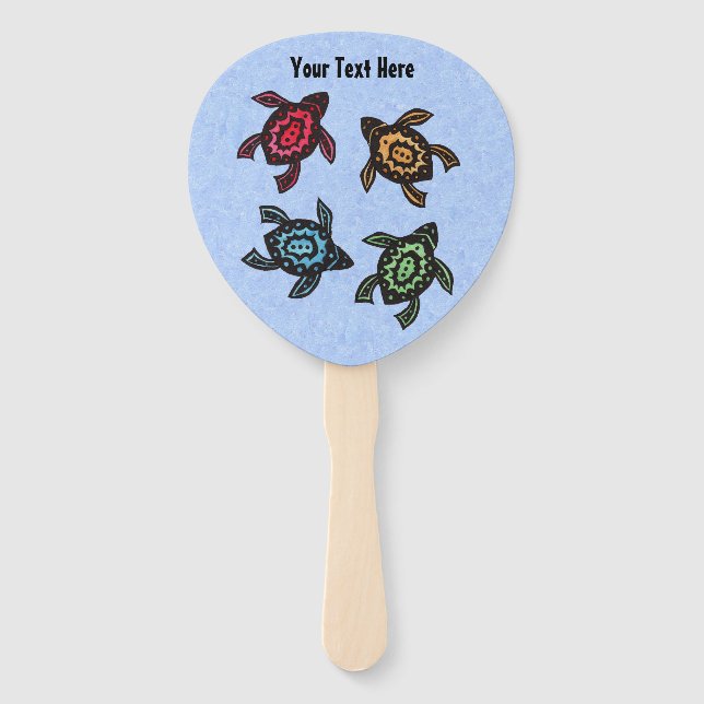 Vier Abstrakte Schwarze Schildkröten Farbige Musch Fächer (Vorderseite)