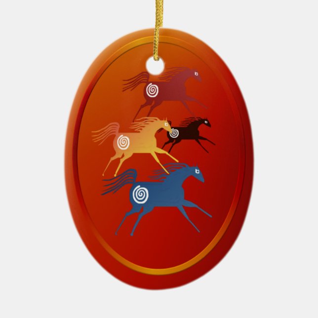 Vier alte Pferde ornament_oval Keramik Ornament (Vorne)