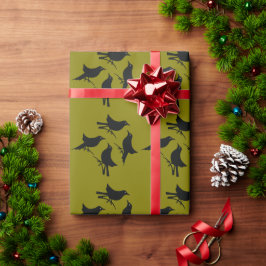 Vier Aufrufe von Vögeln Retro Mitte des Jahrhunder Geschenkpapier