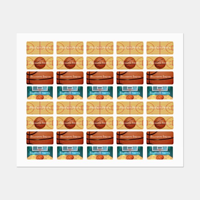 Vier Basketball-Designs Namensmarken Etiketten (Blatt)